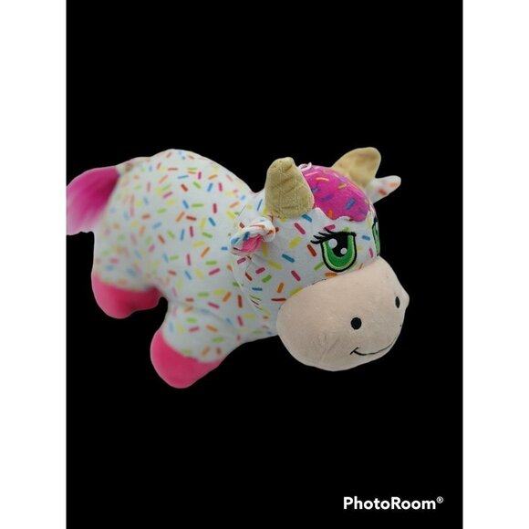 Peek a Boo Toys Plush Cow White Pink Sprinkles Toy 15" pink yellow green - Picture 2 of 9